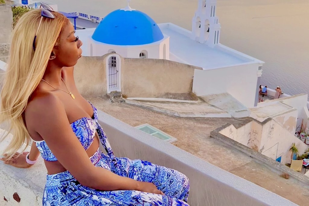 girl in santorini Greece