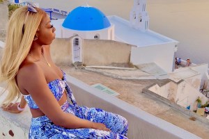 girl in santorini Greece