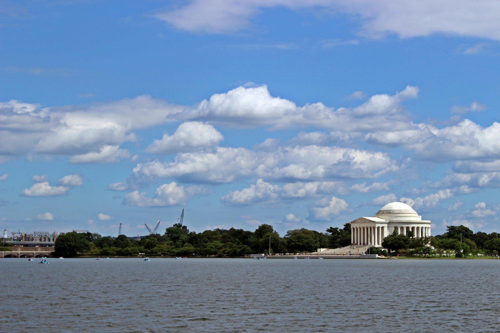 View of the Thomas Jefferson Memorial across the Potomac River in Washington, DC.